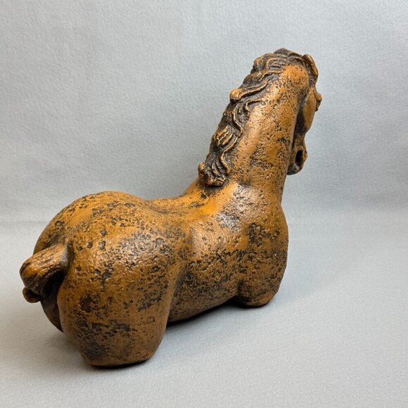 Vintage Rustic Brown Bitossi-Style Sitting Horse Statue Heavy Decor Piece 18" L - Picture 8 of 14